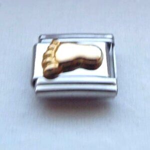 Raised gold metal foot 9mm stainless steel italian charm bracelet link new